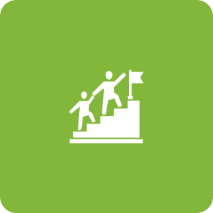 A white icon of two people climbing stairs.